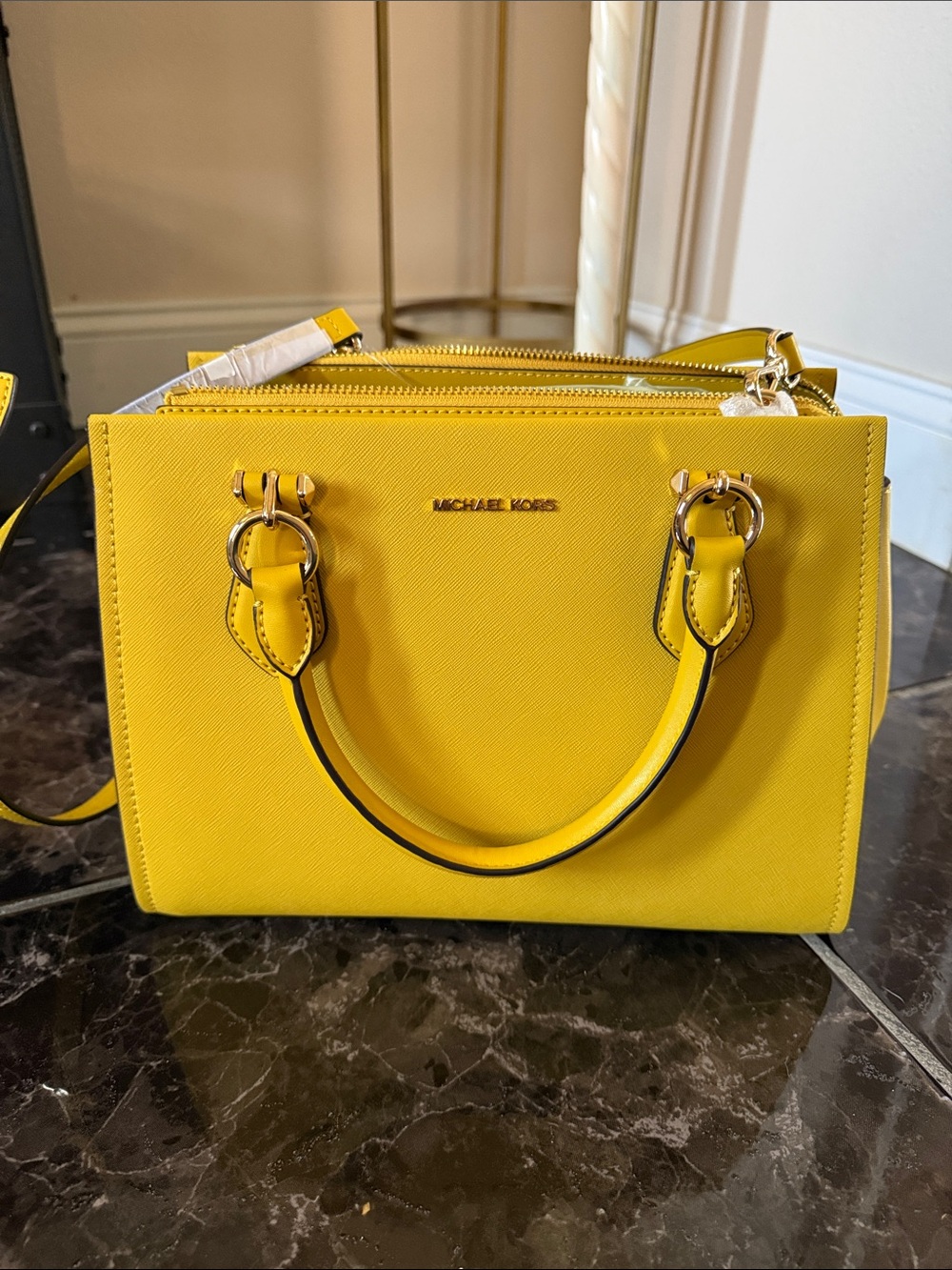 Michael Kors Yellow Saffiano Leather Mini Satchel